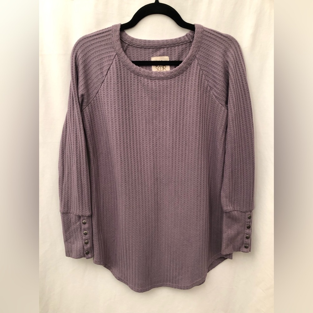 Chaser Waffle Knit Thermal Shirt Size Medium Top Purple Long Sleeve